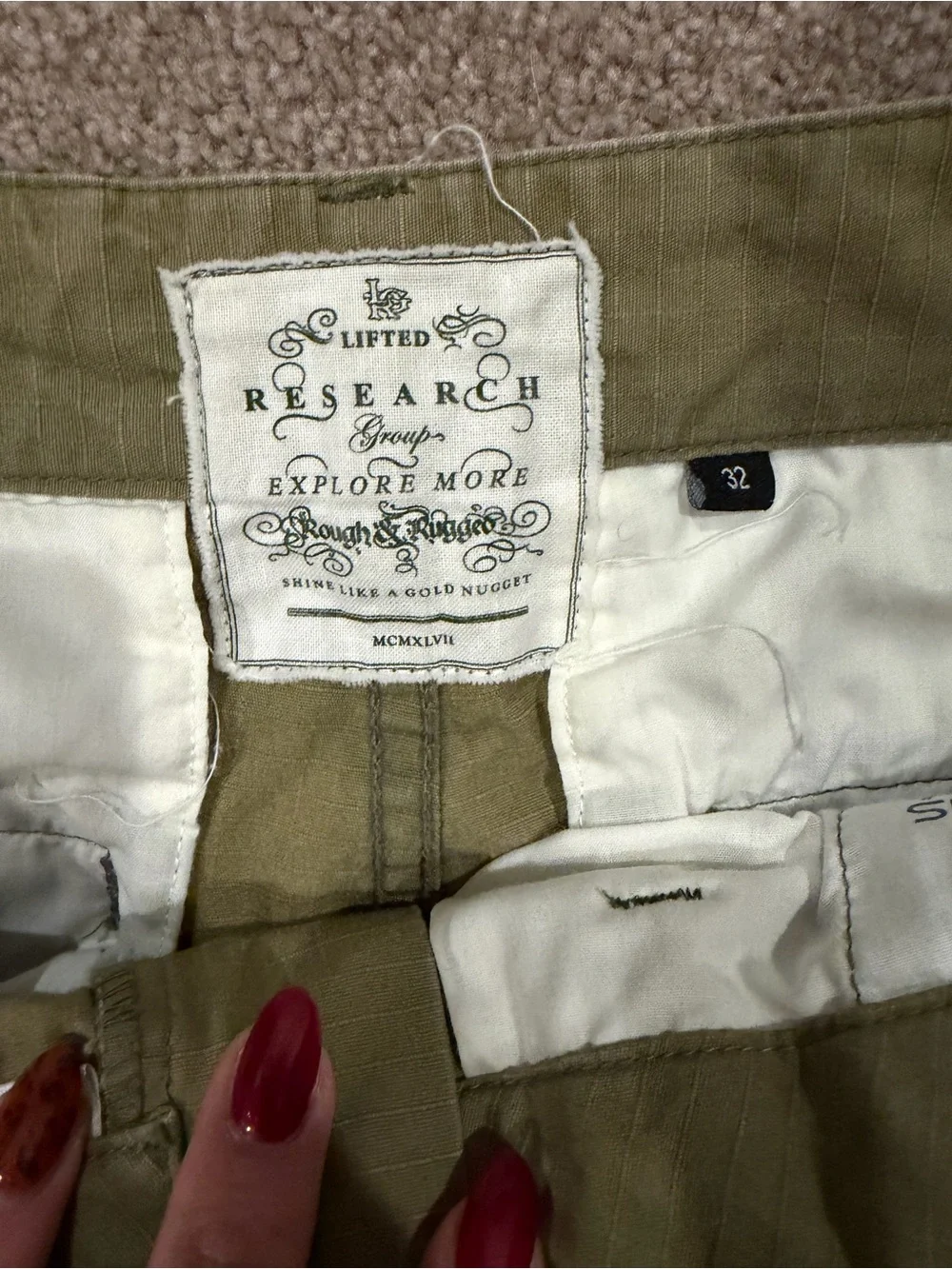 LRG Lifted Research Group Cargo Shorts 32 Olive Ripstop Y2K Skate Streetwear